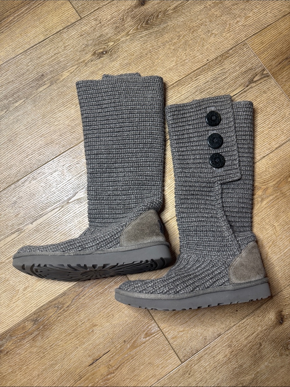 UGG Gray Knit Button-Trim Tall Winter Boots